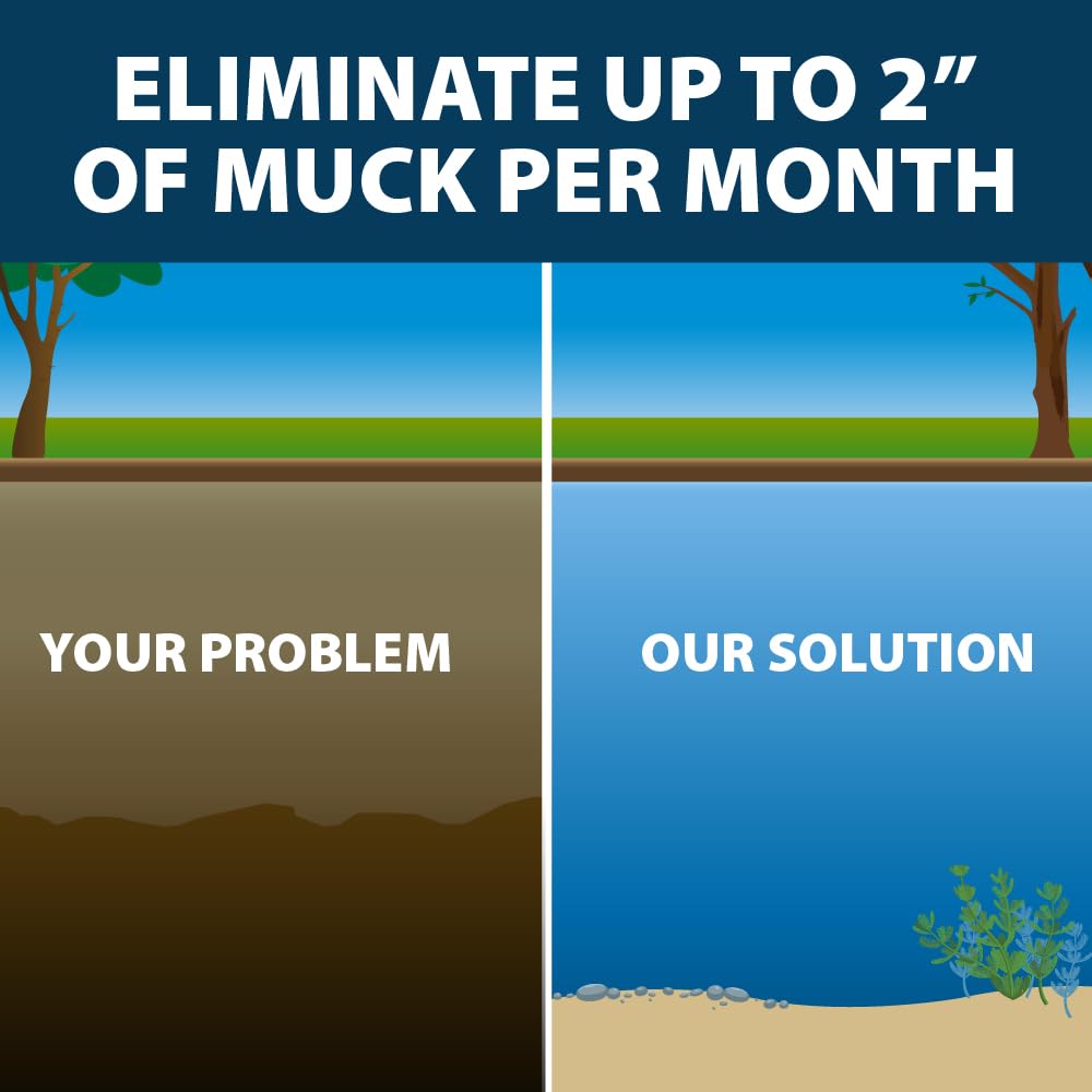 Airmax MuckAway, Natural Pond Muck Remover, Cleans & Clears Away Muck & Sludge, Easy to Use Bacteria & Enzyme Tablets, Safe for The Environment, Treats 1,500 Sq Ft, 6 Month Supply, 16 Scoops, 8 lbs