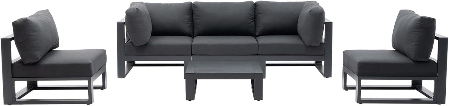 6 Pieces Outdoor Modular Sectional Set Aluminum Patio Conversation Sofa Sets with Armless Sofas, Square Coffee Table, Dark Grey Cushions