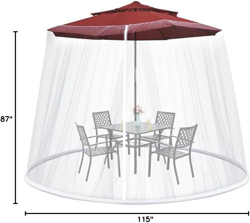 9-11 FT Umbrella Net for Outdoor Umbrella, Universal Hanging Mosquito Net for Patio,Polyester Mesh Umbrella Screen for Patio Tables with Zipper(White)