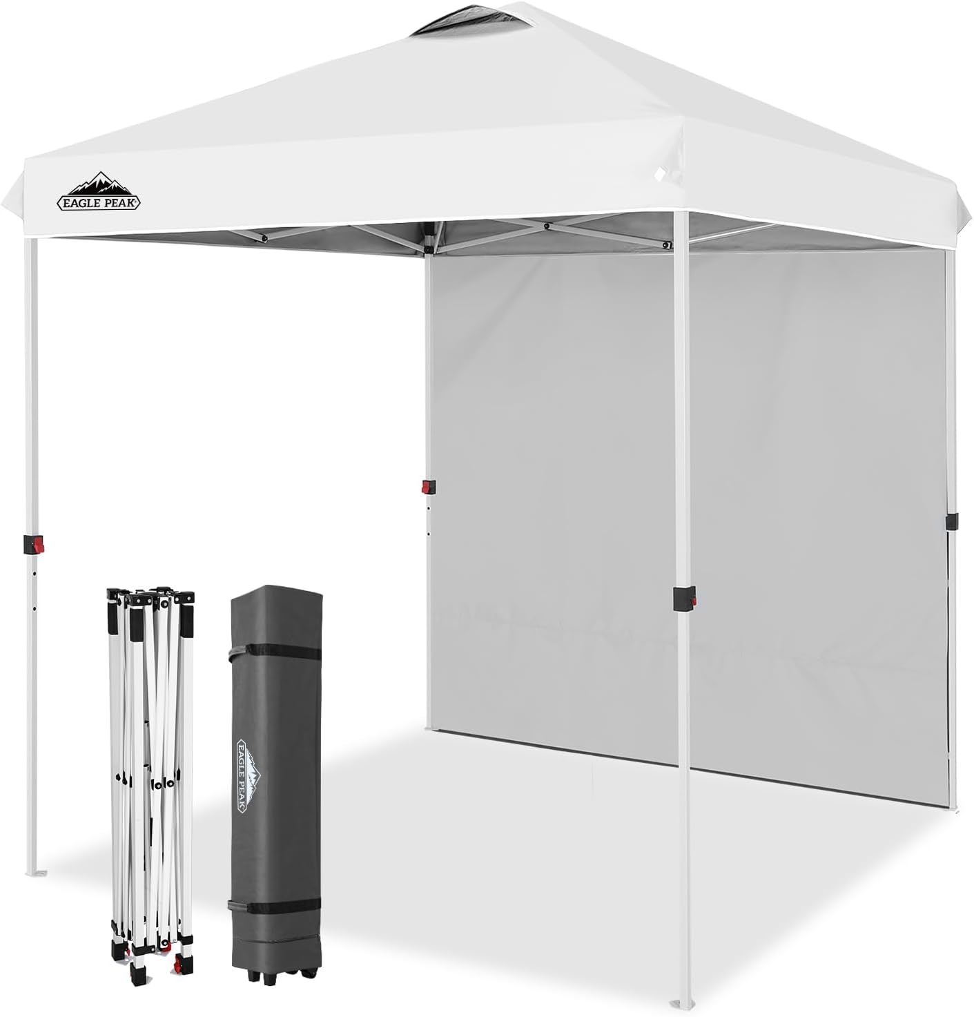 EAGLE PEAK Pop Up Canopy Tent with 1 Sidewall, Easy Setup Event Tent, Outdoor Sun Shade, Wheeled Carry Bag, Stakes and Guy Ropes, Instant Canopy 6.6x6.6, White
