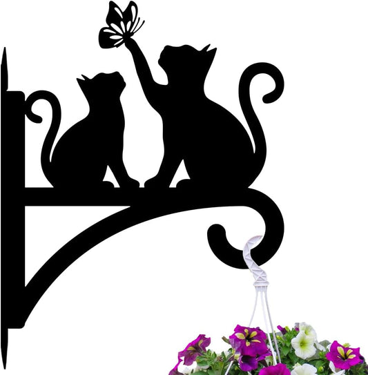 Peacoblue Iron Plant Hangers Hooks for Outdoor Indoor Hanging Plants Fern Pots, Lantern, Bird Feeder, Wind Chimes, 12”x14” Cat Weather Resistant Metal Wall Brackets Holder for Porch, Garden, Home(Cat)
