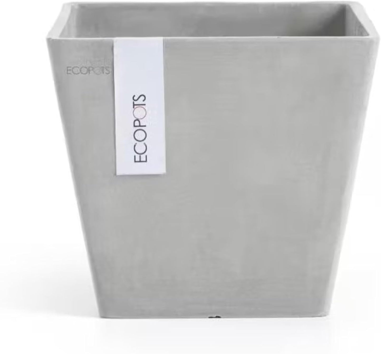 Ecopots Rotterdam Durable Modern Square Indoor/Outdoor Recycled-Based Composite Flower Planter, White Grey, 8"