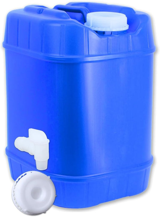5-Gallon Stackable Water Storage Containers, 5 Gallons Tanks w/2 Lids + 1 Spigot, Easy Fill, Survial Supply Emergency Water Storage for Camping and Disaster Preparedness, RV, (1Tank)