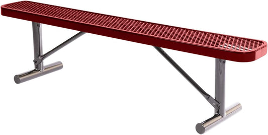 Heavy-Duty Portable Outdoor Bench Thermoplastic Coated, Expanded Metal, Commercial-Grade Seating, Made in America (Portable Without Back, 6 Ft, Textured Burgundy)