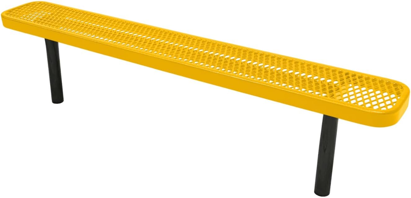 Heavy-Duty Outdoor Bench Thermoplastic Coated, Expanded Metal, Commercial-Grade Seating, Made in America (Inground Without Back, 6 Ft, Textured Yellow)