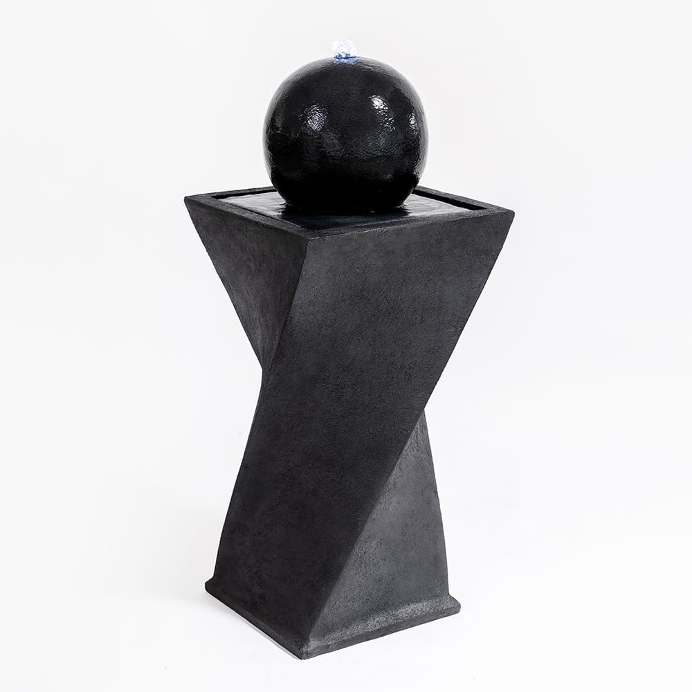 Black Sphere Water Fountain Outdoor –Unique Rotating Curve Design，Modern Zen Water Fountain for Garden, Patio, Indoor Floor Standing Decor,32.28'' Tall (Black)