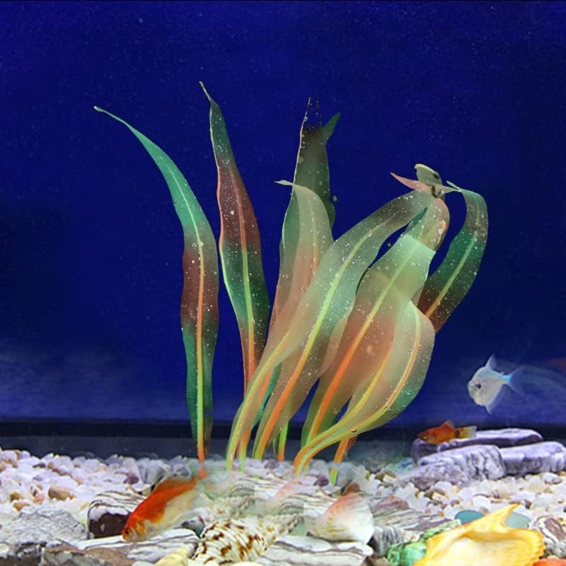 1Pcs Aquarium Decoration Orange Plants Simulation Artificial Water Grass Plastic Fish Tank Decor Plants Silicone Glowing Kelp Ornament Aquarium Accessories,Orange,7.08in
