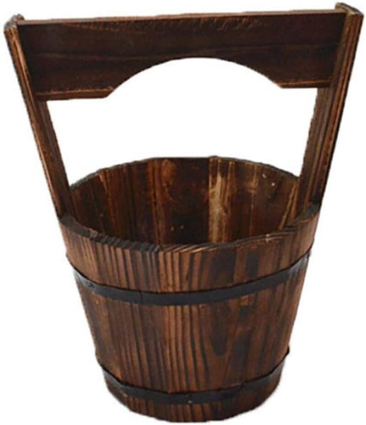 GANAZONO Wooden Bucket,Water Wishing Well Pail Vintage Style Primitive Planter Rustic Flower Planters Pots Container for Garden Home Plants
