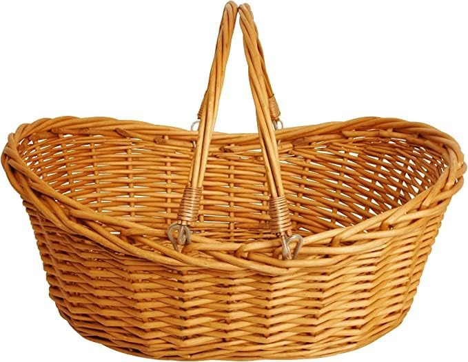 Wald Imports - Small Dark Brown Hand Woven Wicker Basket for Storage with Handles - Woven Basket - Wicker Baskets for Picnics, Easter, Organizing, and More (14 x 5.5 inches)