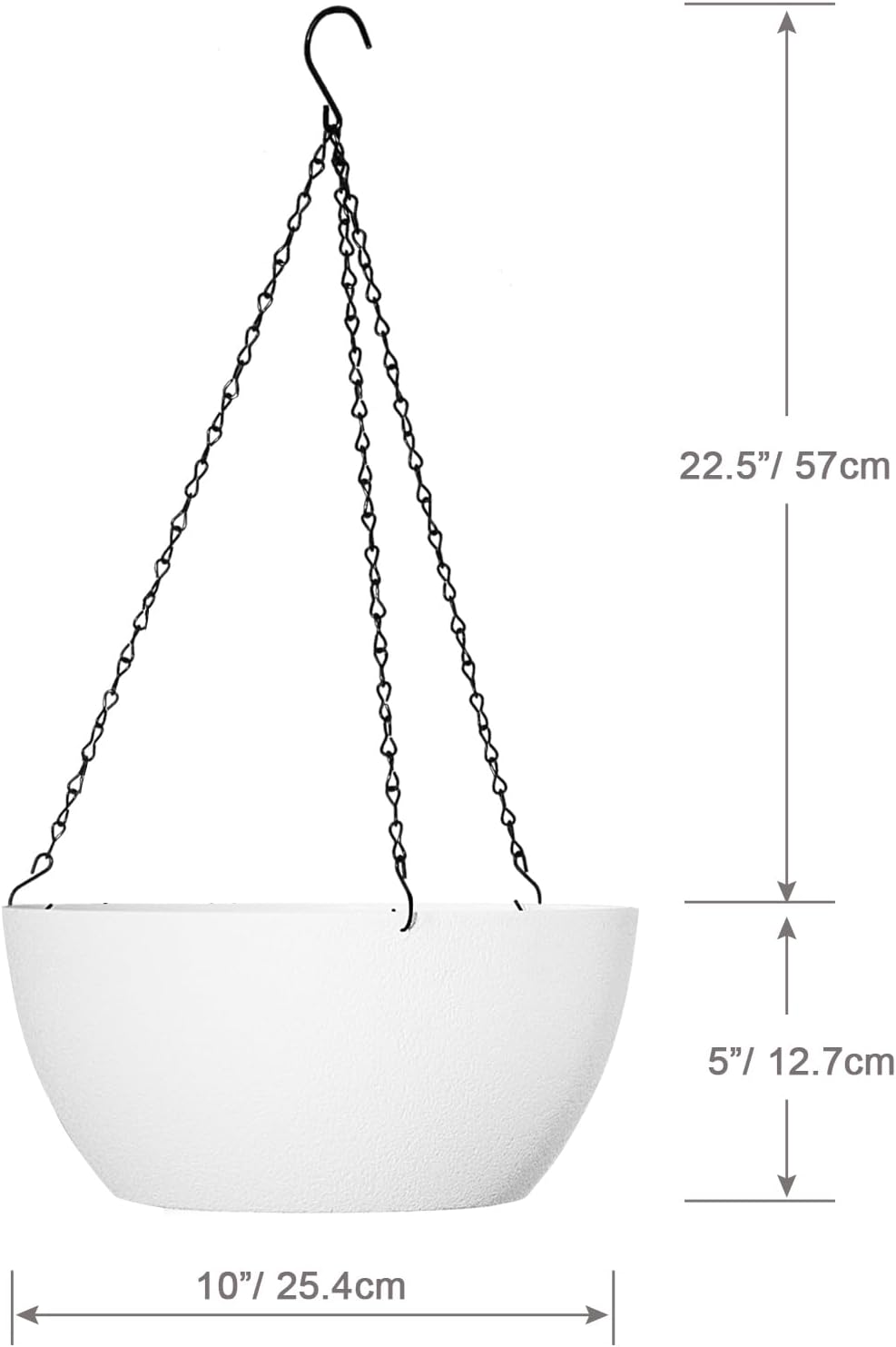 10 inch Hanging Planters for Outdoor Indoor Plants with Drainage Holes and Chain, 2 Pack Round Hanging Flower Plant Pots for Garden Home Porch Decor, White