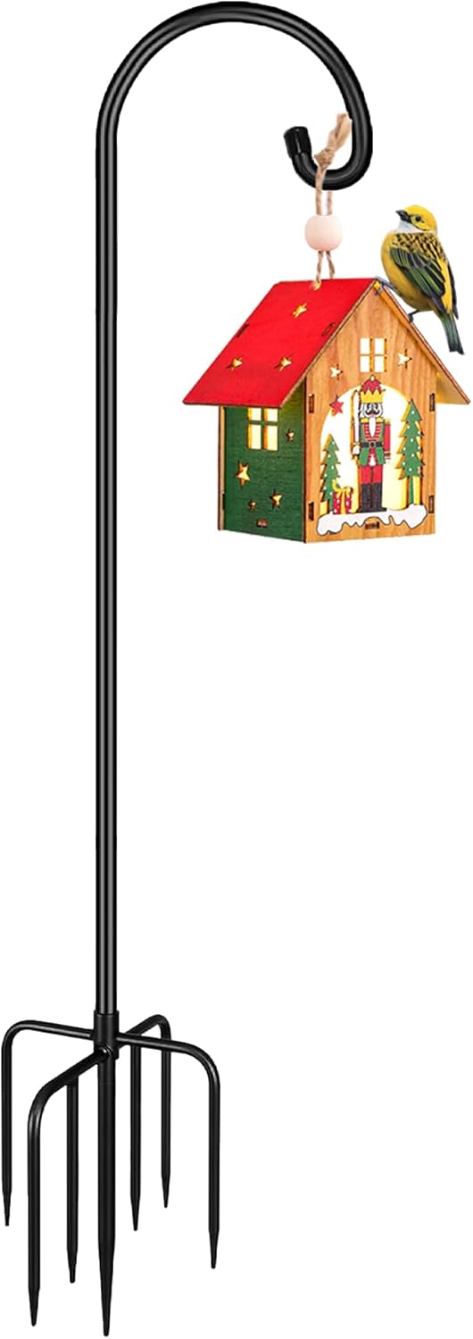 Shepherd Hook 60 Inch Tall Heavy-Duty Metal Garden Hanging Pole Stake for Bird Feeder Pole Plant Baskets, Black (1 Pack).