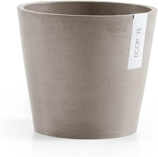 Ecopots Amsterdam Mini Durable Modern Round Recycled-Based Composite Flower Pot Planter, Taupe, 3"