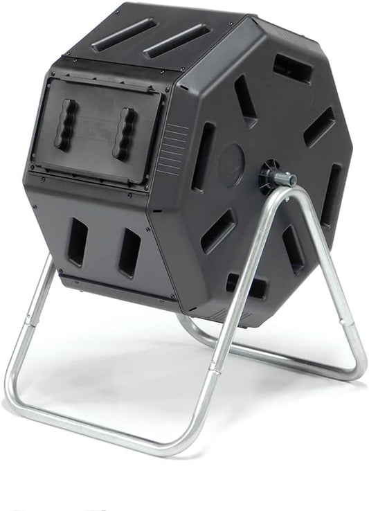 FCMP Outdoor IM2000 Tumbling Composter Canadian-Made, 100% Recycled Resin - Outdoor Rotating Compost Tumbler Bin for Garden, Kitchen, and Yard Waste, Black (22 Gallon)