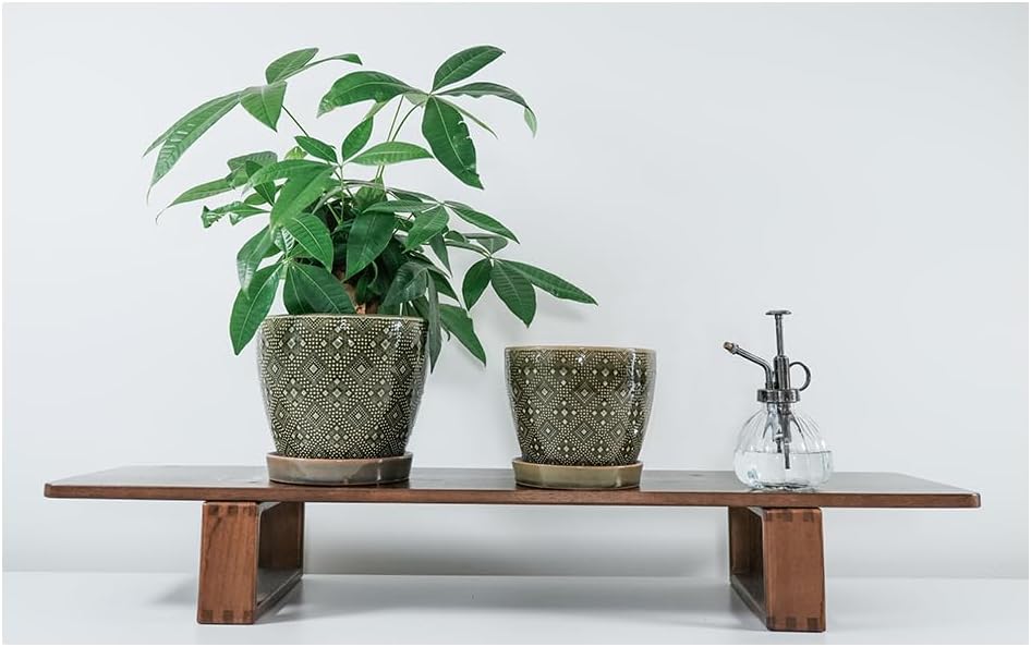 Docrin Ceramic Plant Pots Indoor, 6.6 + 5.5 Inch Planters with Drainage Holes and Saucer for Home/Office - Set of 2 /Dark Green