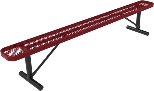 Heavy-Duty Portable Outdoor Bench Thermoplastic Coated, Expanded Metal, Commercial-Grade Seating, Made in America (Portable Without Back, 8 Ft, Burgundy)