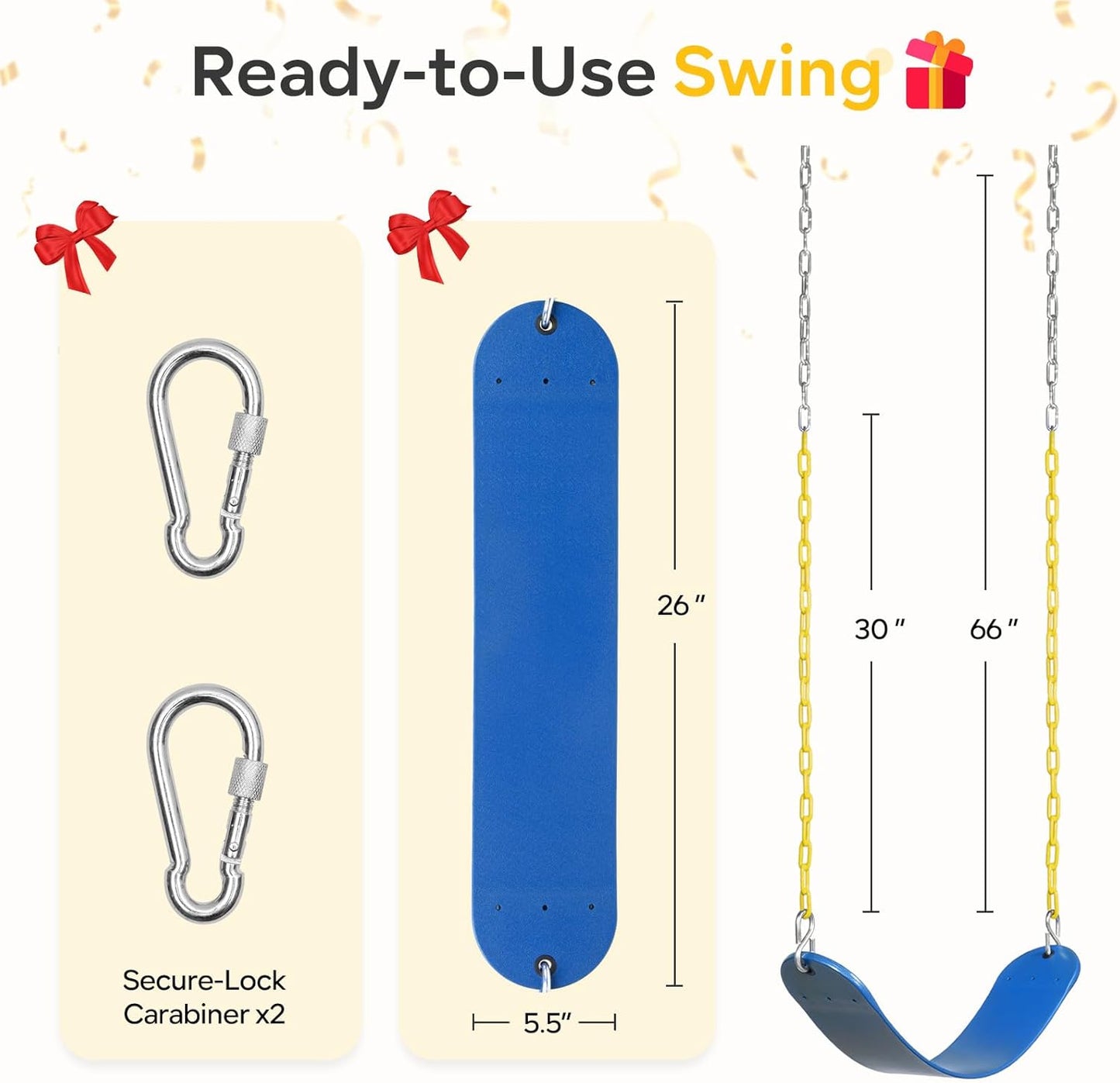 DECORLIFE 2-Pack Swing Seats for Swing Set, Support 330lb, Swings Replacement Kits with Coated Chains for Kids Adults, Swing Set Accessories with Snap Hooks for Outdoor Backyard Playground, Blue