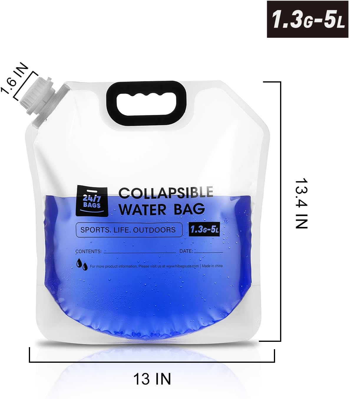 4 Pack Collapsible Water Container Bag 1.3 Gallon/5 Liter, Heavy Duty with Carry Handles, Hikes, Trips, Weather Emergencies, and More, Foldable Water Bag