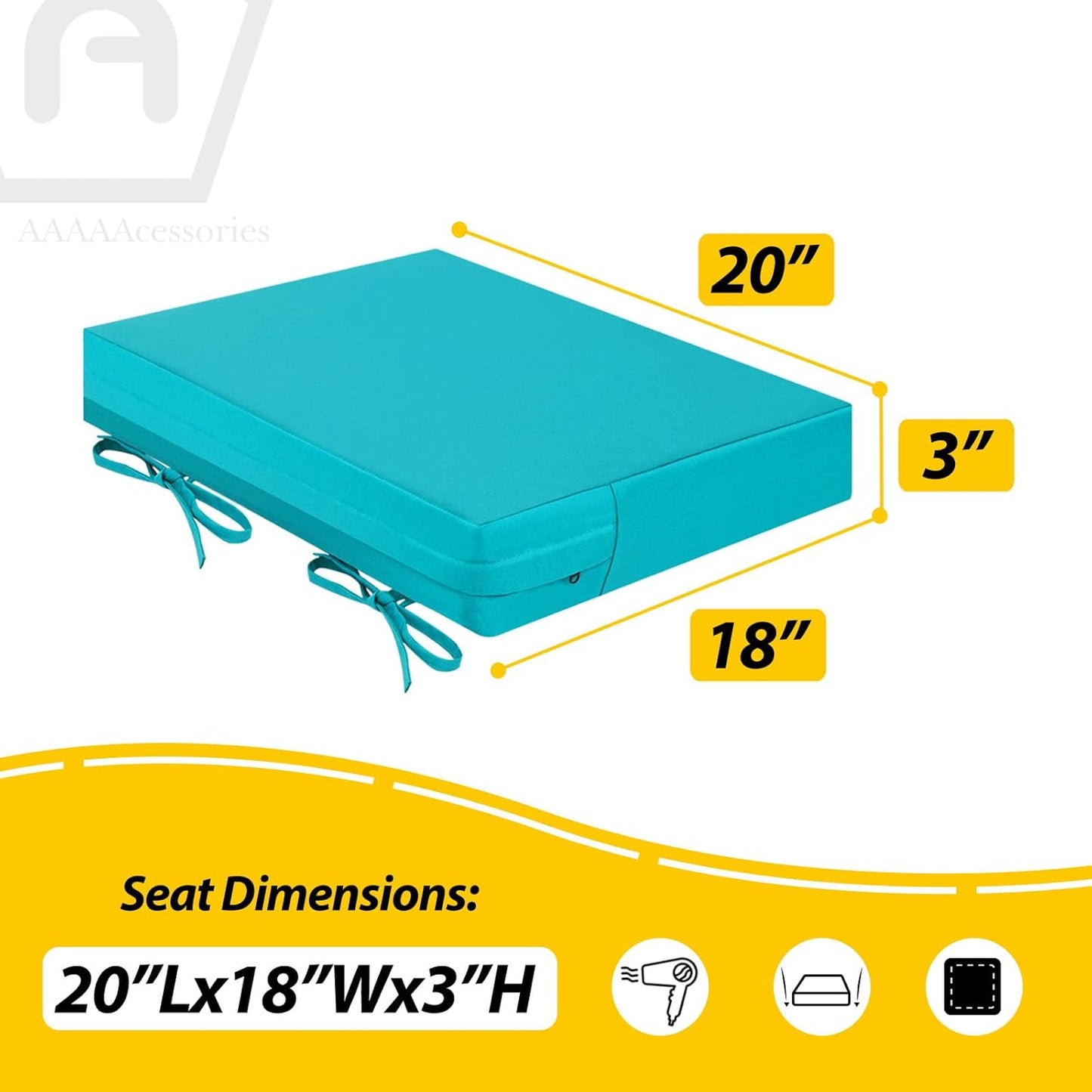 AAAAAcessories Outdoor Seat Cushions for Chairs, Waterproof, Fade-Resistant Patio Furniture Replacement Cushions, 20" x 18" x 3", Set of 2, Turquoise Blue