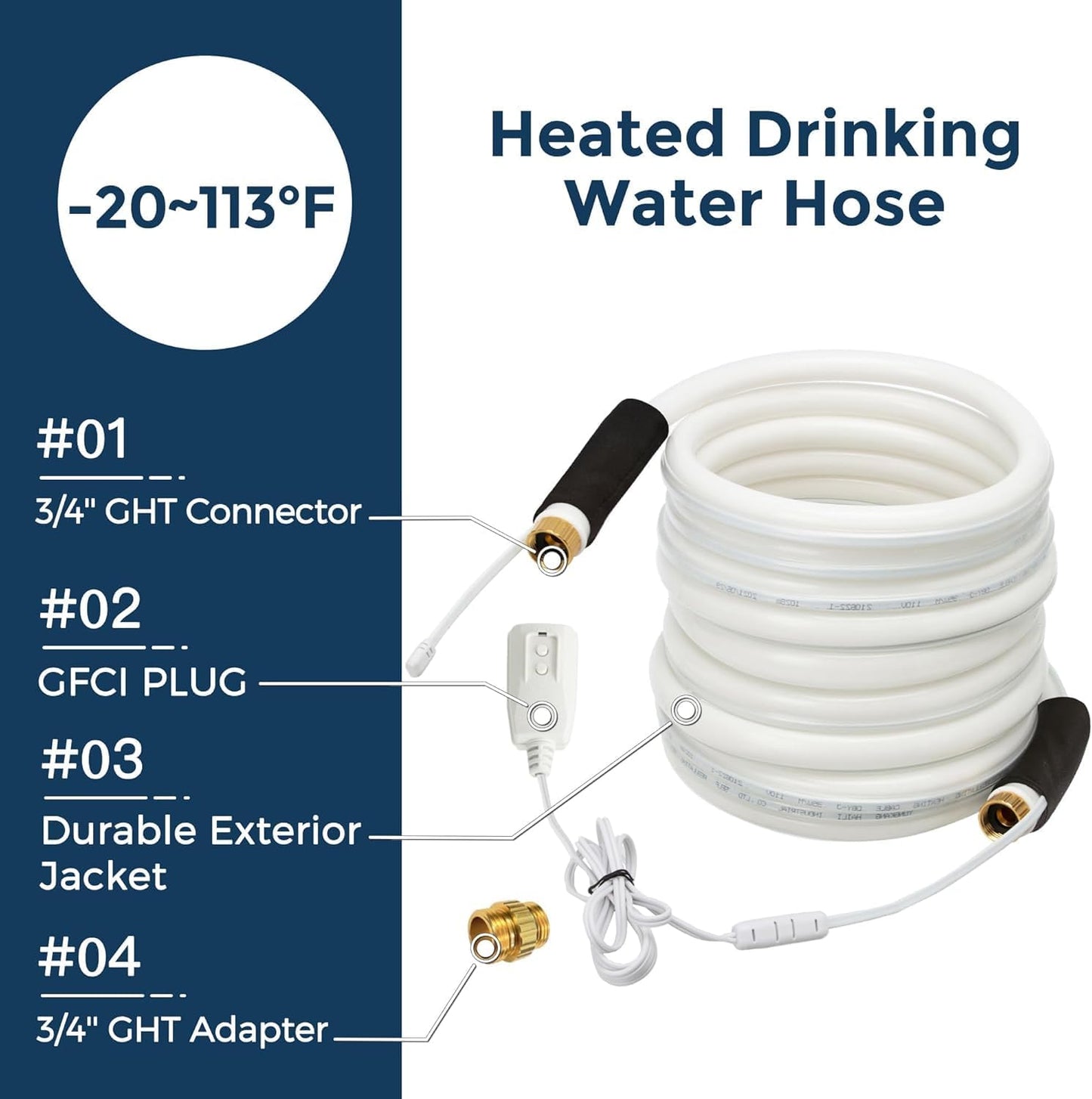Giraffe Tools 25FT Heated RV Water Hose for Drinking with GFCI & Energy Saving Thermostat, 5/8-Inches Lead and BPA Free Heated Garden Hose Withstand Down to -20℉