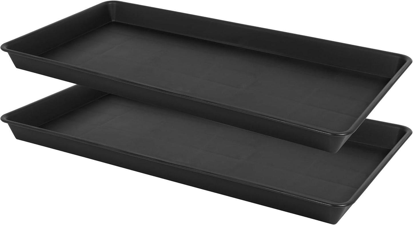 2 Pack Plant Saucer Tray Rectangular, Plant Growing Nursery Trays, Heavy Sturdy Seed Starting Trays, Plants Starter Saucers for Indoors No Holes, Seed Starter Growing Tray (17.5"x10.6", Black)