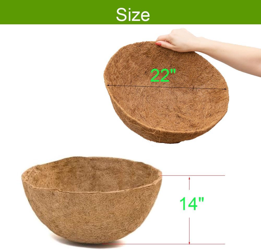4 PCS 22" x 14" Coco Liners for Planters Round Basket Shaped Coconut Fiber Replacement Liners