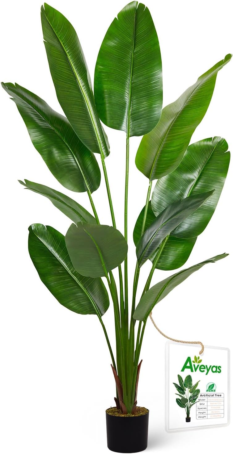 Aveyas 6ft Artificial Bird of Paradise Tree for Home Decor, 6 Feet Faux Floor Plant Fake Silk Banana Leaf Tropical Trees with Pot for Indoor Outdoor House Living Room (6 ft Tall)