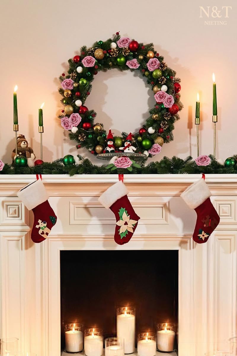 N&T NIETING Artificial Flowers Glowing Dark Pink Flowers Foam 25pcs Glitter Roses Real Looking Fake Roses with Stem for DIY Wedding Bouquets Centerpieces Bridal Shower Party Home Decorations