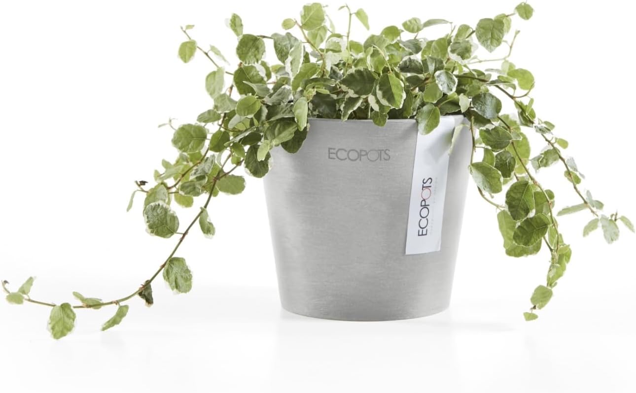 Ecopots Amsterdam Mini Durable Modern Round Recycled-Based Composite Flower Pot Planter, White Grey, 4"