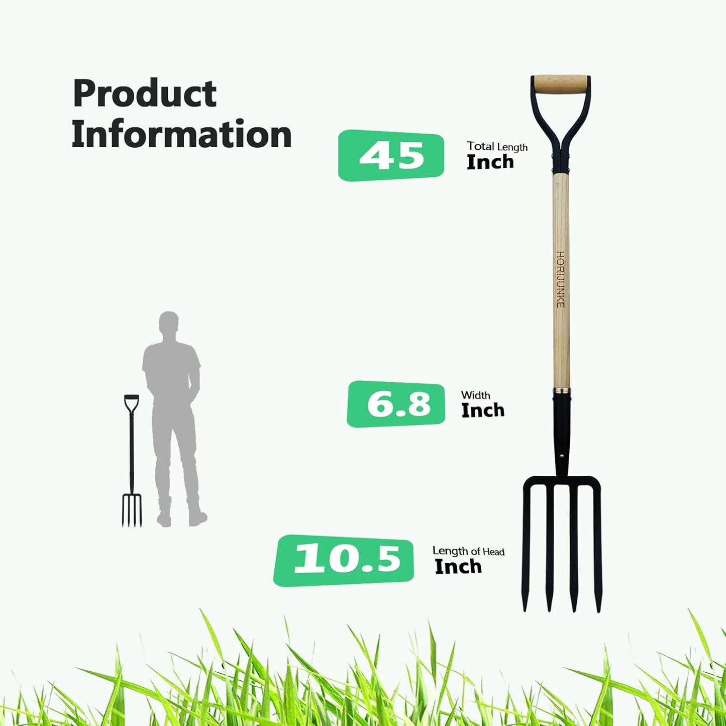 Garden Fork,4-Tine Pitchfork,Spading Digging Fork,Forged Steel Y-Grip, Wood Handle,45Inch