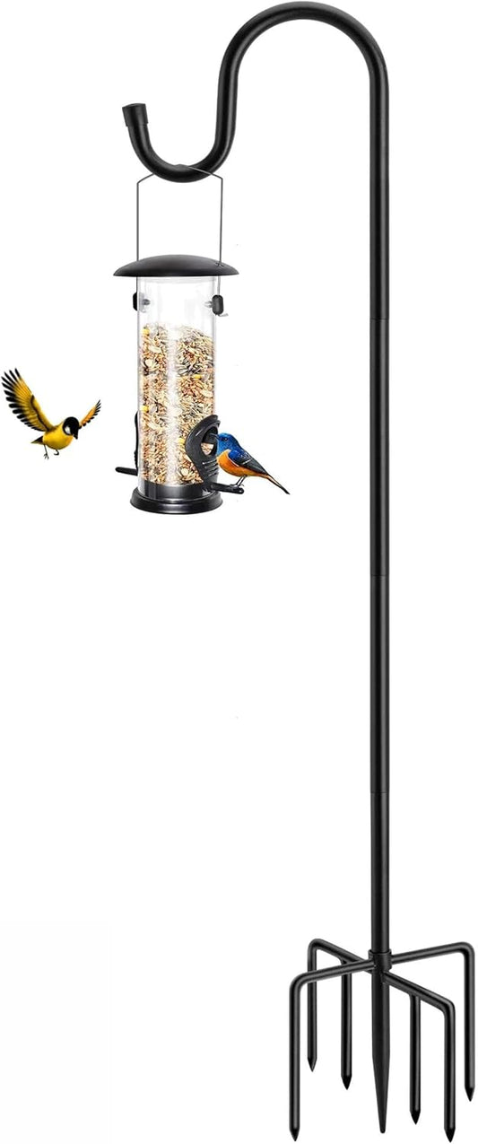 96" Shepherds Hooks for Outdoor, Heavy Duty Garden Bird Feeder Pole Hanging Bird Feeder, Solar Light Lanterns, Outdoor Plant Hanger Hook with 7 Base Prongs, 1 Pack