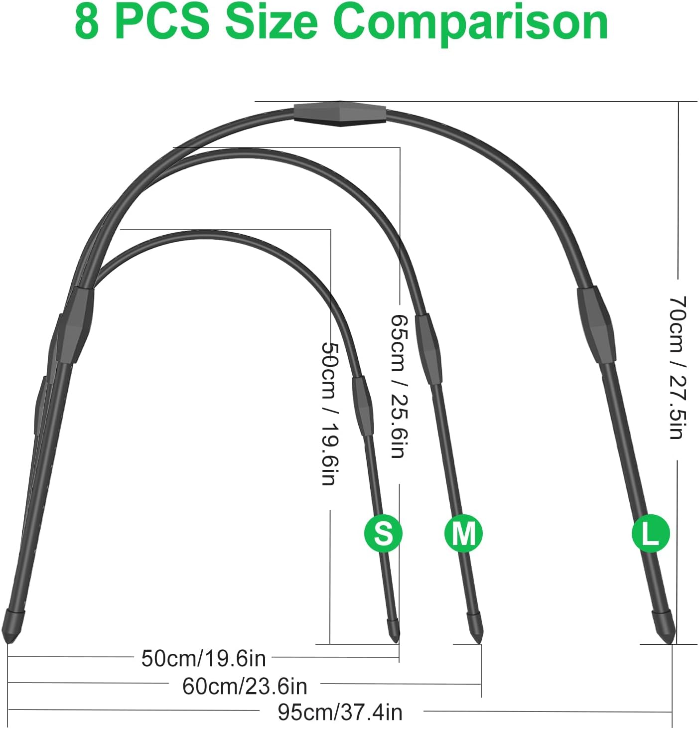 FOTMISHU 8pcs Garden Hoops for Raised Beds, 37.4"x 27.5" Greenhouse Hoops for Row Cover Garden Netting, Rust-Free Garden Tunnel, Reuseable Gardening Supplies for Plants (8pcs L- 37.4"x 27.5")