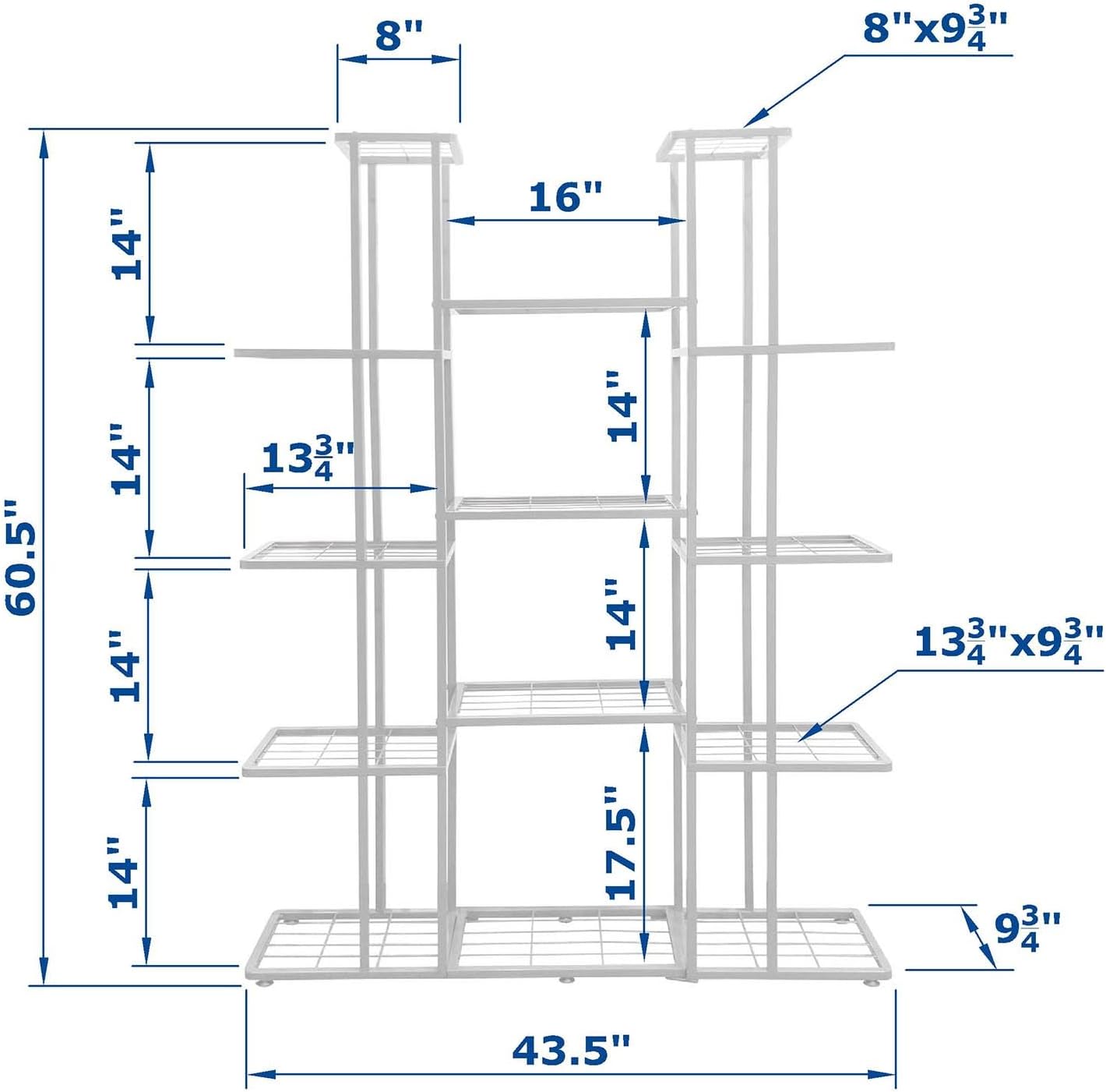 5 Tier 14 Potted Metal Large Plant Stand for Indoor Outdoor Flower Pot Display Planter Shelf, White