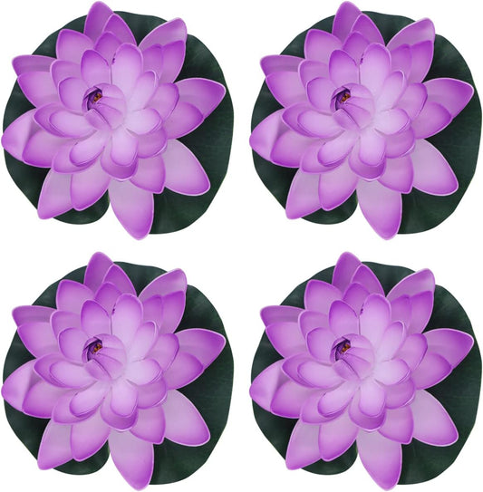 FZBNSRKO Artificial Lotus,4PCS 7.1" Inch Floating Foam Lotus Flowers for Pool,Realistic Water Lily Pads for Home Outdoor Patio Pond Wedding Party Decorations,Light Purple
