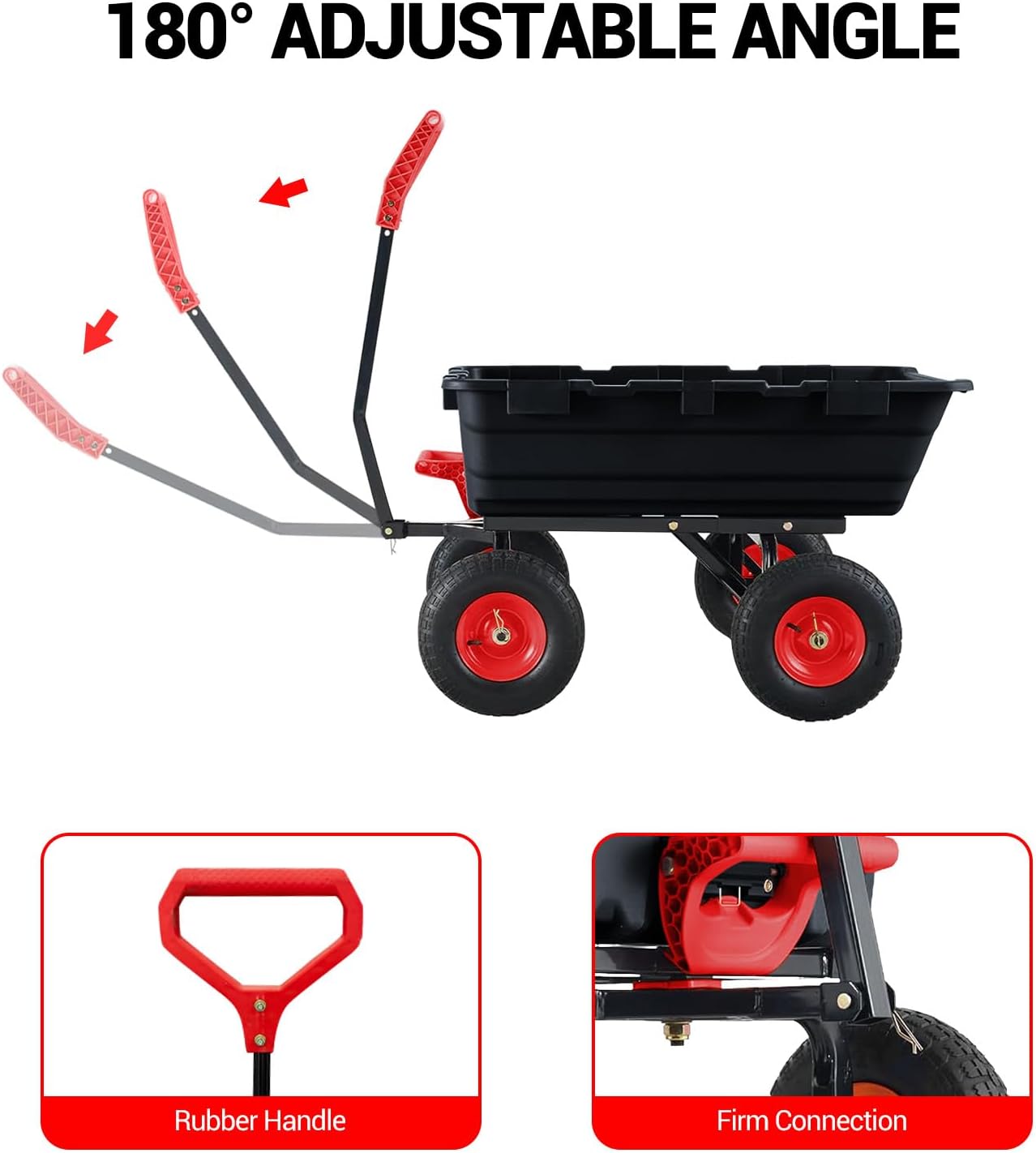 Heavy Duty Poly Utility Dump Wagon 180°Quick Release Dumping, 800 Lb Capacity Outdoor Wheelbarrow for Yard, Landscaping & Gardening