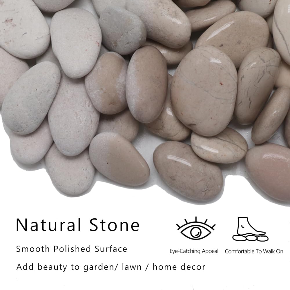 12 inch River Rock Stepping Stone - Diamater Pavers for Outdoor Garden Walkway, Landscaping - Polished Pebble Step Stones for Patio Yard Lawn Pathway, Set of 6 (Roundness,White)