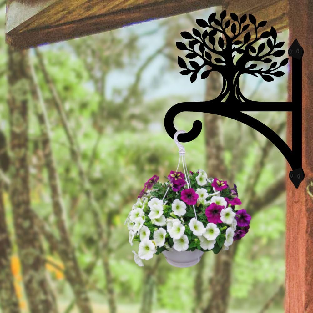 peacoblue Iron Plant Hangers Hooks for Outdoor Indoor Hanging Plants Flower Fern Pots Lantern Bird Feeder,12"x16" Weather Resistant Metal Wall Holder for Porch Garden Farmhouse(Tree of Life)