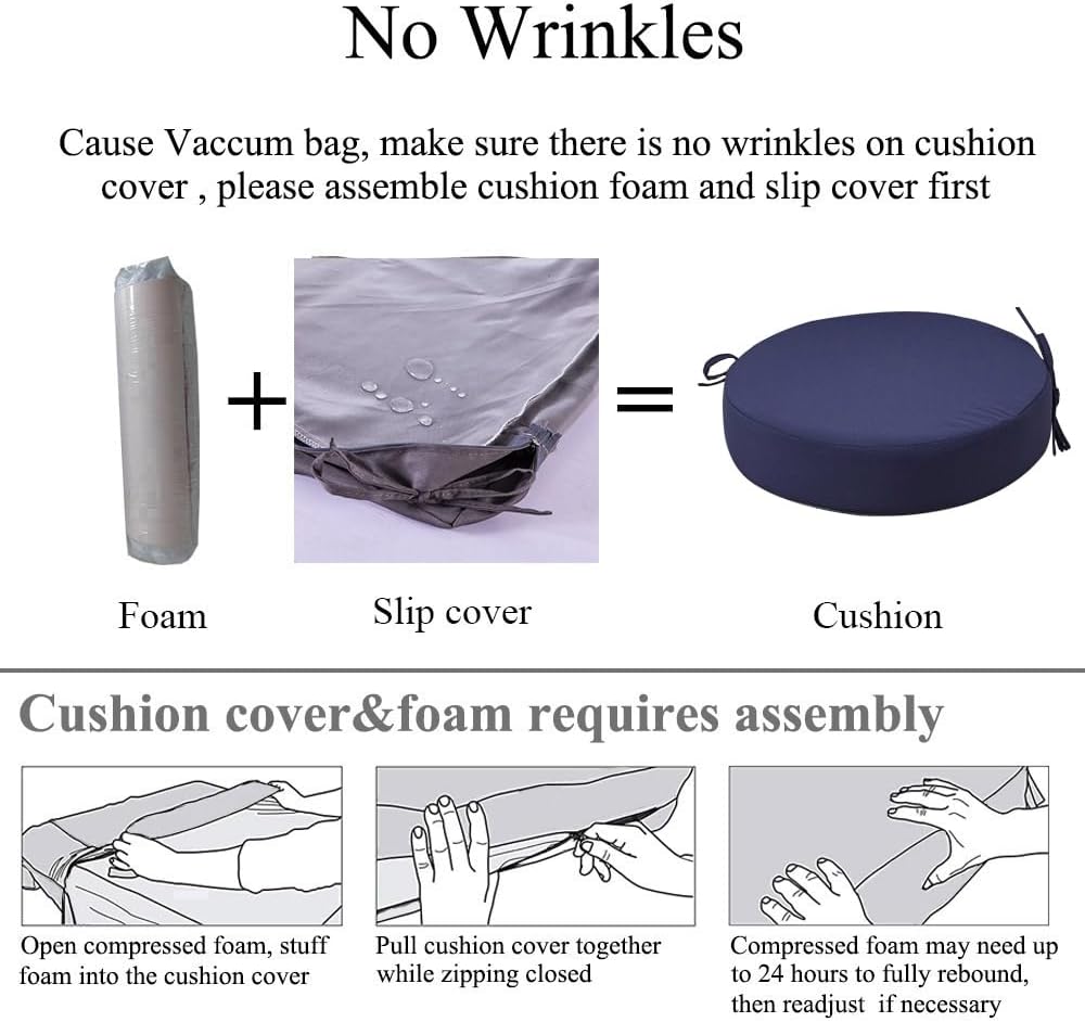 15 x 15 Inch Round Cushions for Outdoor Furniture Non-Slip Waterproof Patio Bistro Chair Cushion with Ties Bar Stool Seat Cushion for Kitchen Chairs Set of 4, Navy Blue