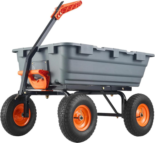 Heavy Duty Poly Utility Dump Wagon 180°Quick Release Dumping, 800 Lb Capacity Outdoor Wheelbarrow for Yard, Landscaping & Gardening