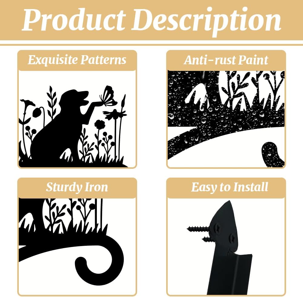 Peacoblue Iron Plant Hangers Holder for Outdoor Indoor Hanging Plants Fern Pots, Lantern, Bird Feeder, Wind Chimes, 12”x14” Dog Weather Resistant Metal Wall Brackets Hooks for Porch, Garden, Home(Dog)