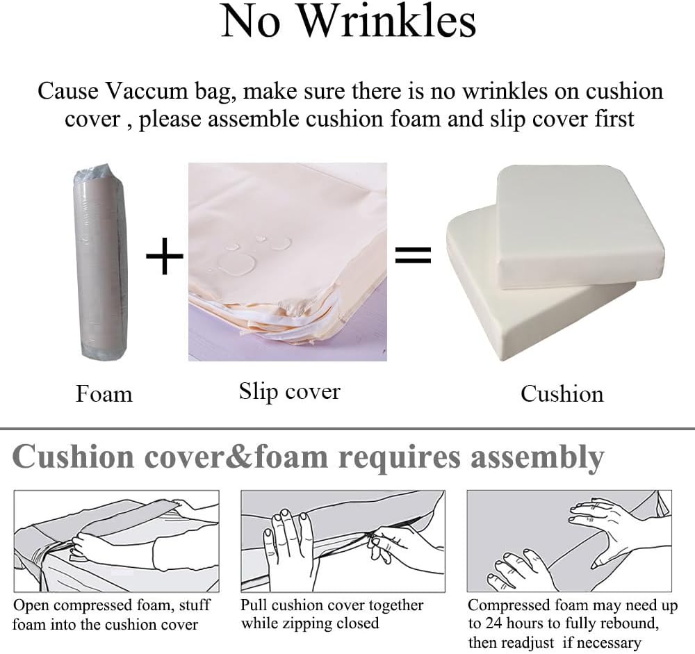 19 x 19 Inch Outdoor Seat Cushions for Patio Furniture with Non Slip and Ties Waterproof & UV Resistant Round Corner Outdoor Chair Cushions Replacement Set of 2, Beige