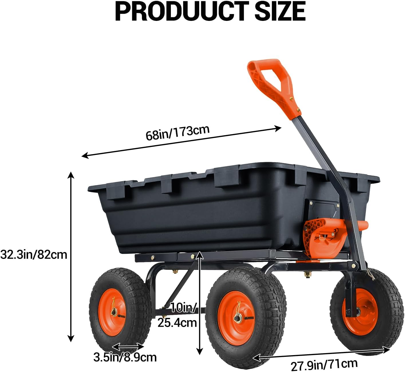Garvee 800 lbs Poly Garden Dump Cart, Heavy-Duty Wheelbarrow with 10-Inch Tires, 180° Rotating Handle, Steel Frame and Quick Release System Garden Dump Cart for Soil Plants Gardening Tools Wood