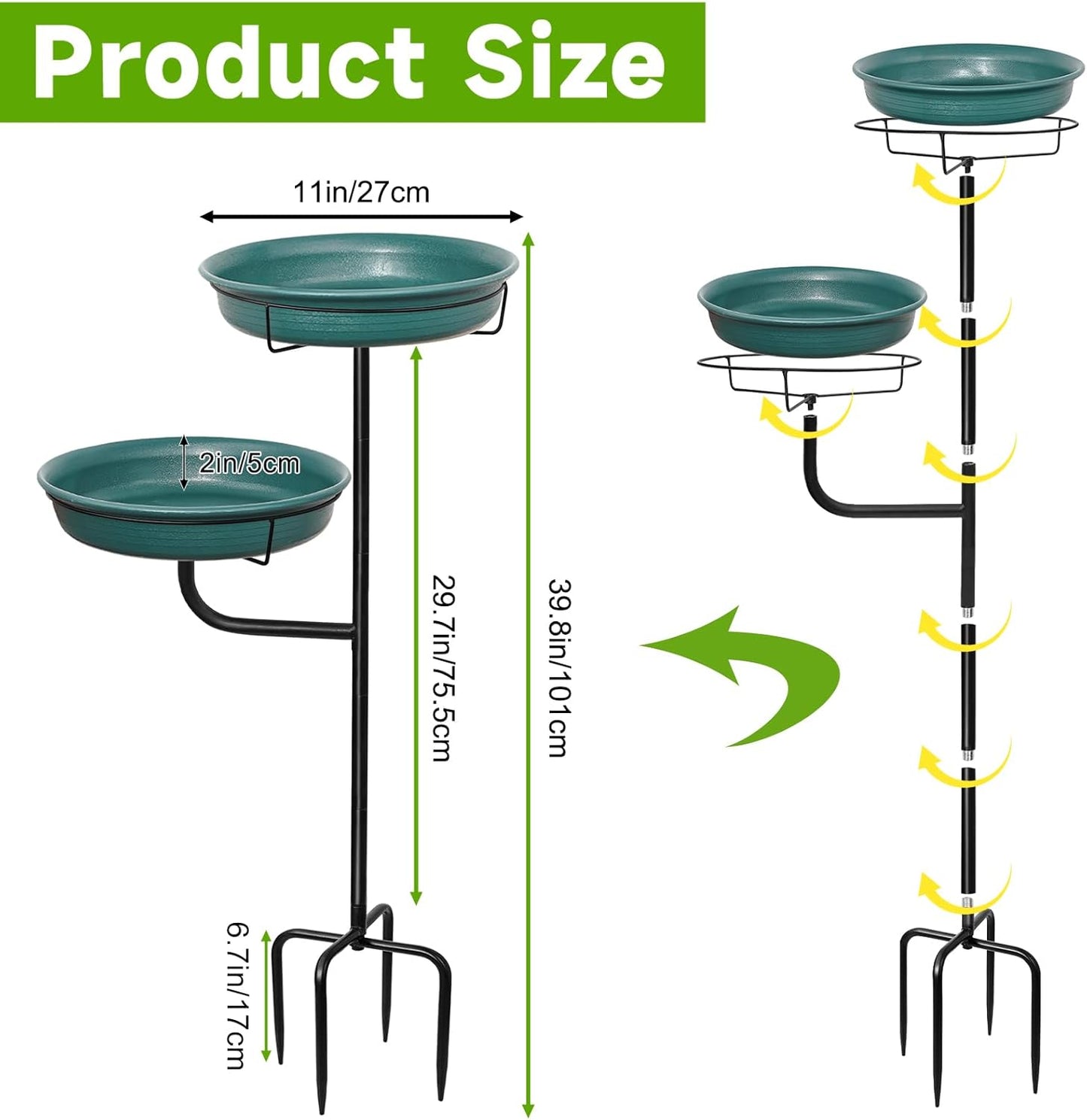 Freestanding Birdbaths Bowl Outdoor, Standing Garden Bird Bath Bird Feeder Bowl, Detachable Decoration Spa Birdfeeder for Garden Patio Yard Lawn (Green 2)