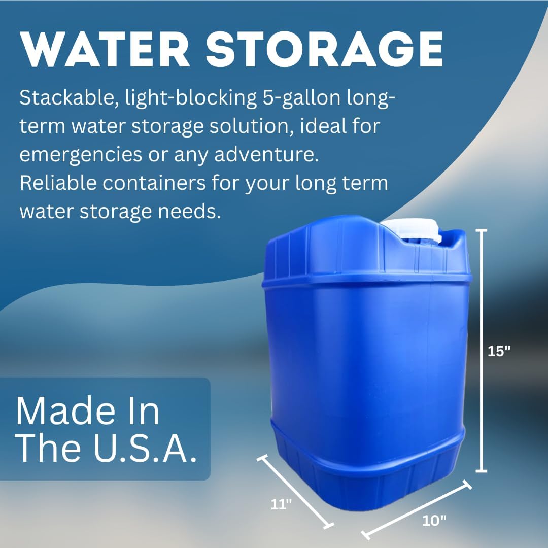 5-Gallon Stackable Water Storage Containers, 5 Gallons Each w/Lids + Spigot, Easy Fill, Survial Supply Emergency Water Storage for Camping and Disaster Preparedness, RV, 50 Gallon (10 Tanks)