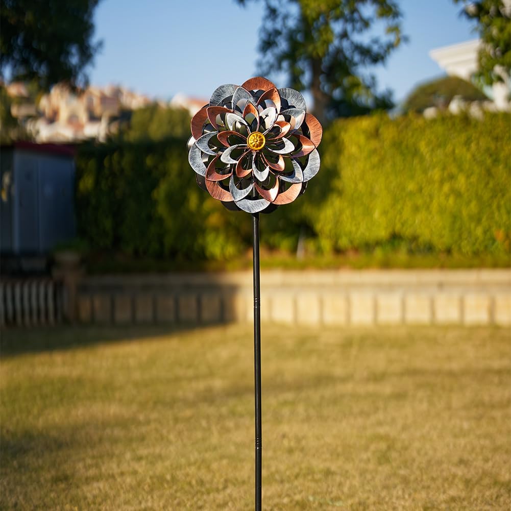 VEWOGARDEN 360° Outdoor Metal Wind Spinners Kinetic Wind Sculptures & Spinners for Yard Garden Lawn Patio Decorations, Gray & Bronze