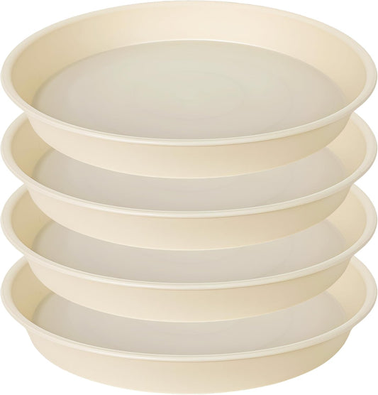 4 Pack of 16 inch Plant Saucer (13.5" Base), Heavy Duty Plant Tray for Pots, Flower Water Trays for Indoors, Bird Bath Bowls, Plant Drip Saucers for Planter 14"/15"/16" (Beige)
