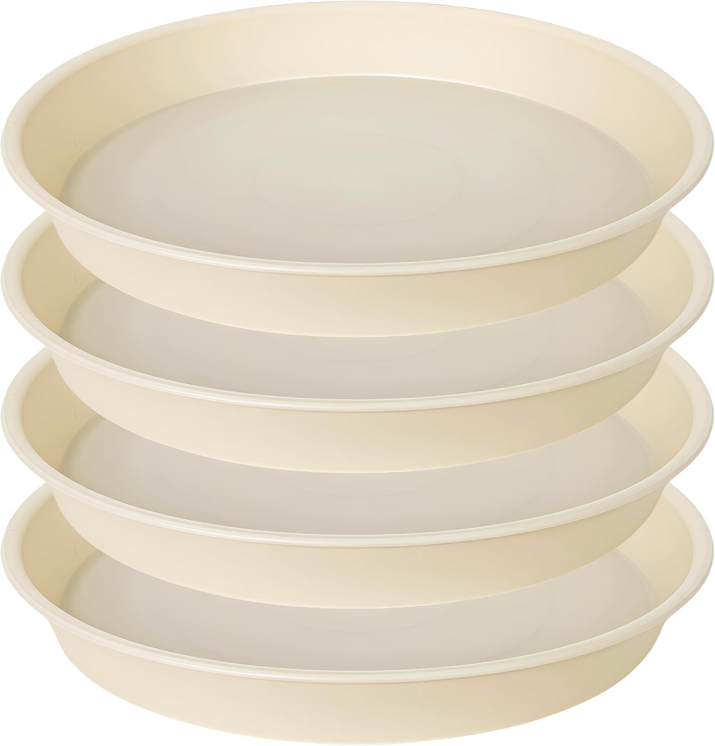 4 Pack of 14 inch Plant Saucers Bird Bath Bow Round, Plastic Plant Saucer Tray for Pots, White Planters for Indoor Plants, Plant Trays for Planter 12-15" (14", Beige)