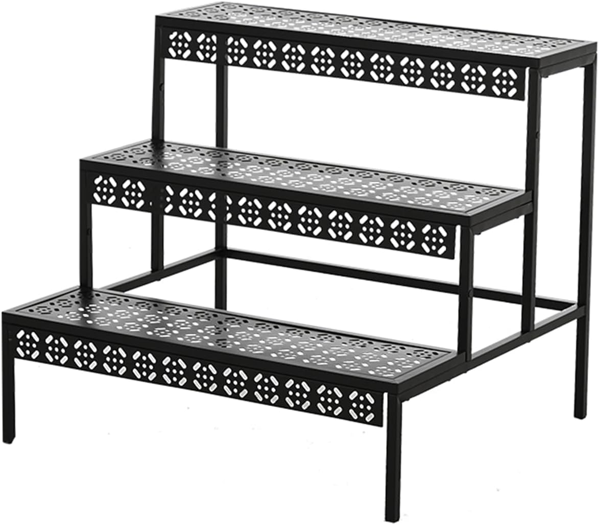 3 Tier Metal Plant Stand,Rectangle or Round Decorative Flower Step,Garden Shelf Flower Pot Holder Storage Organizer Rack for Indoor Outdoor Use