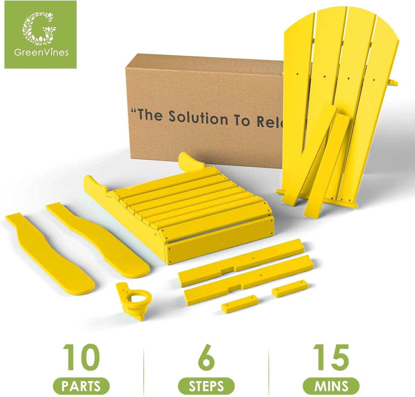 GREENVINES Folding-Adirondack-Chairs-Set-of-4 | HDPE Plastic | Fire Pit Chair | All Weather | Cup Holder | Yellow | for Deck Backyard Patio Outdoor Garden