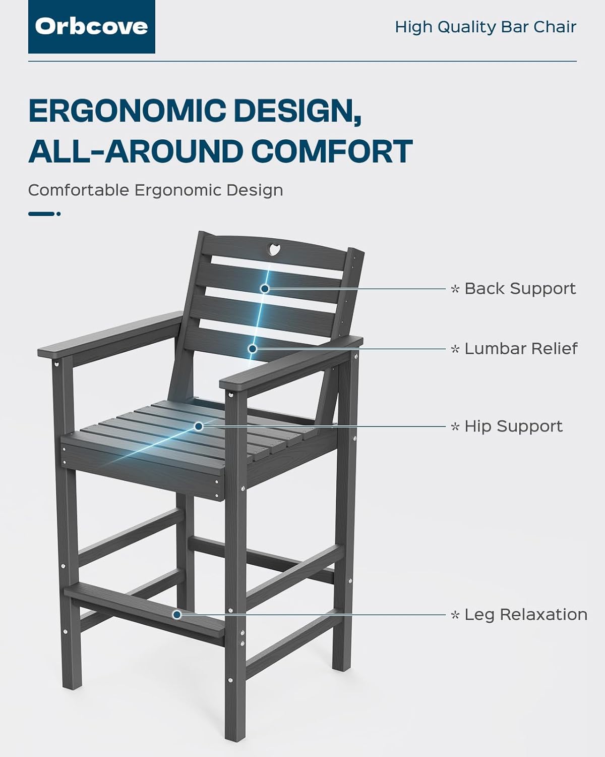 5-Piece Bar Height Outdoor Table and Chairs Set, HDPE Wood Grain Patio Bar Table and Chairs with Heart Cutout Design, Weather-Resistant Bar Height Furniture for Deck, Porch, Pool (Grey)