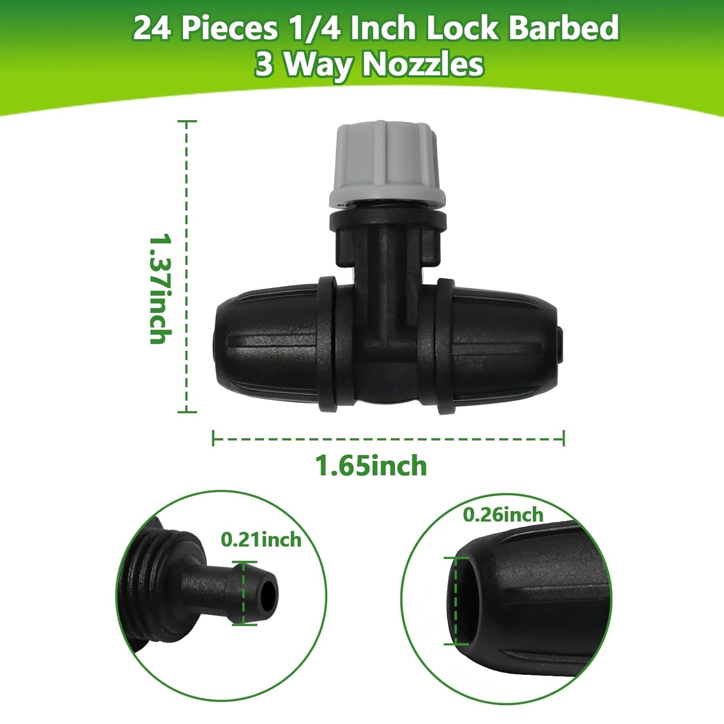 24 Pcs Upgraded Micro Spray Irrigation Drippers for 1/4" Drip Tubing, Adjustable Three-Way Atomizing Nozzle Irrigation Emitters Tee Misting Drippers for Drip Sprinkler Systems
